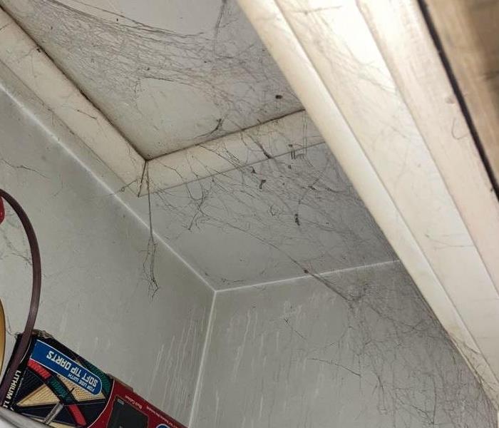 soot webs in closet after fire